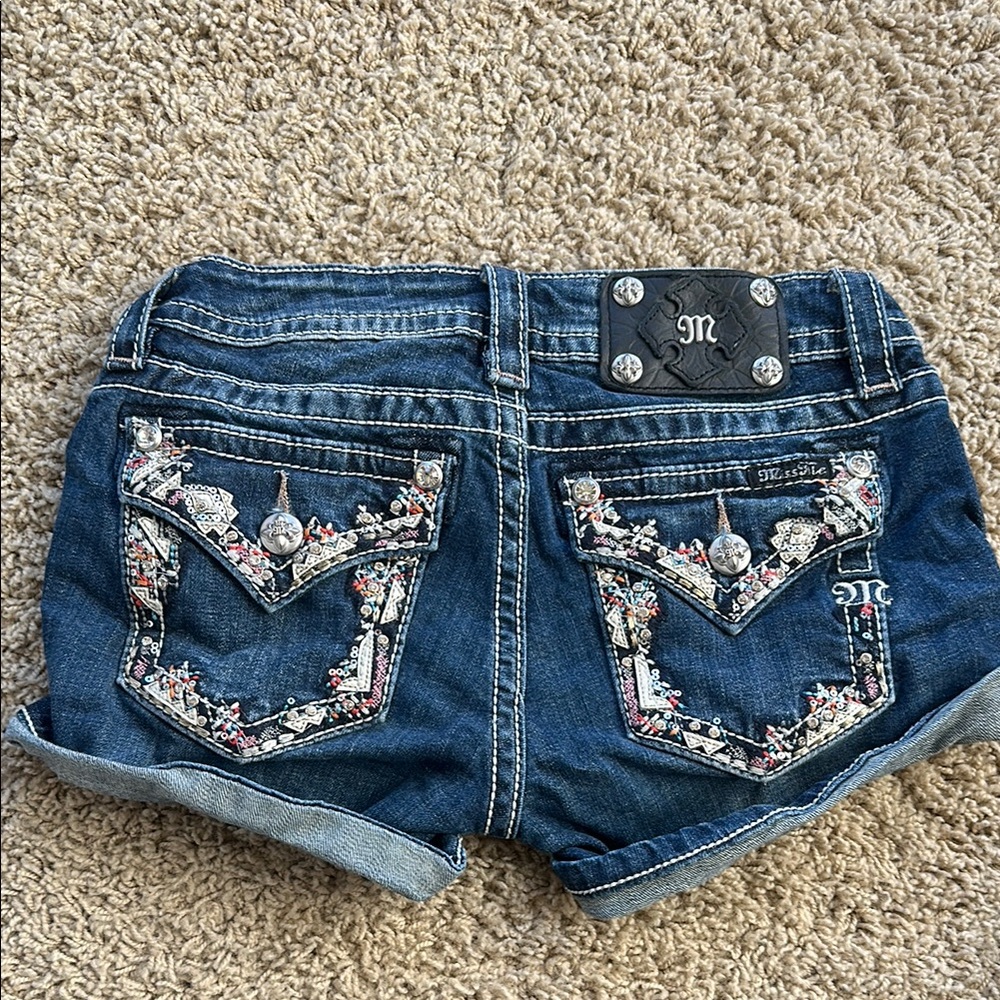 MISS ME Y2K Jean Shorts / Embroidered Bling 2000’s Mini Shorts